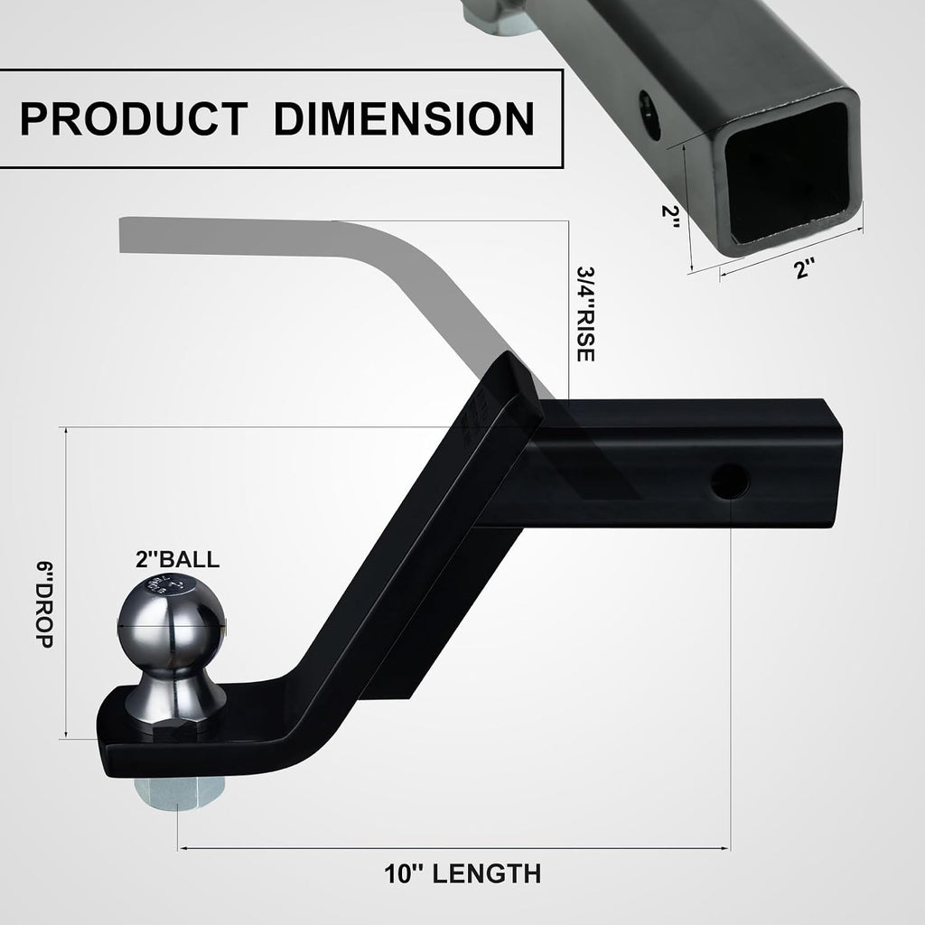 Trailer Hitch Ball Mount Fits 2" Receiver, 7500lbs, 6-in Drop