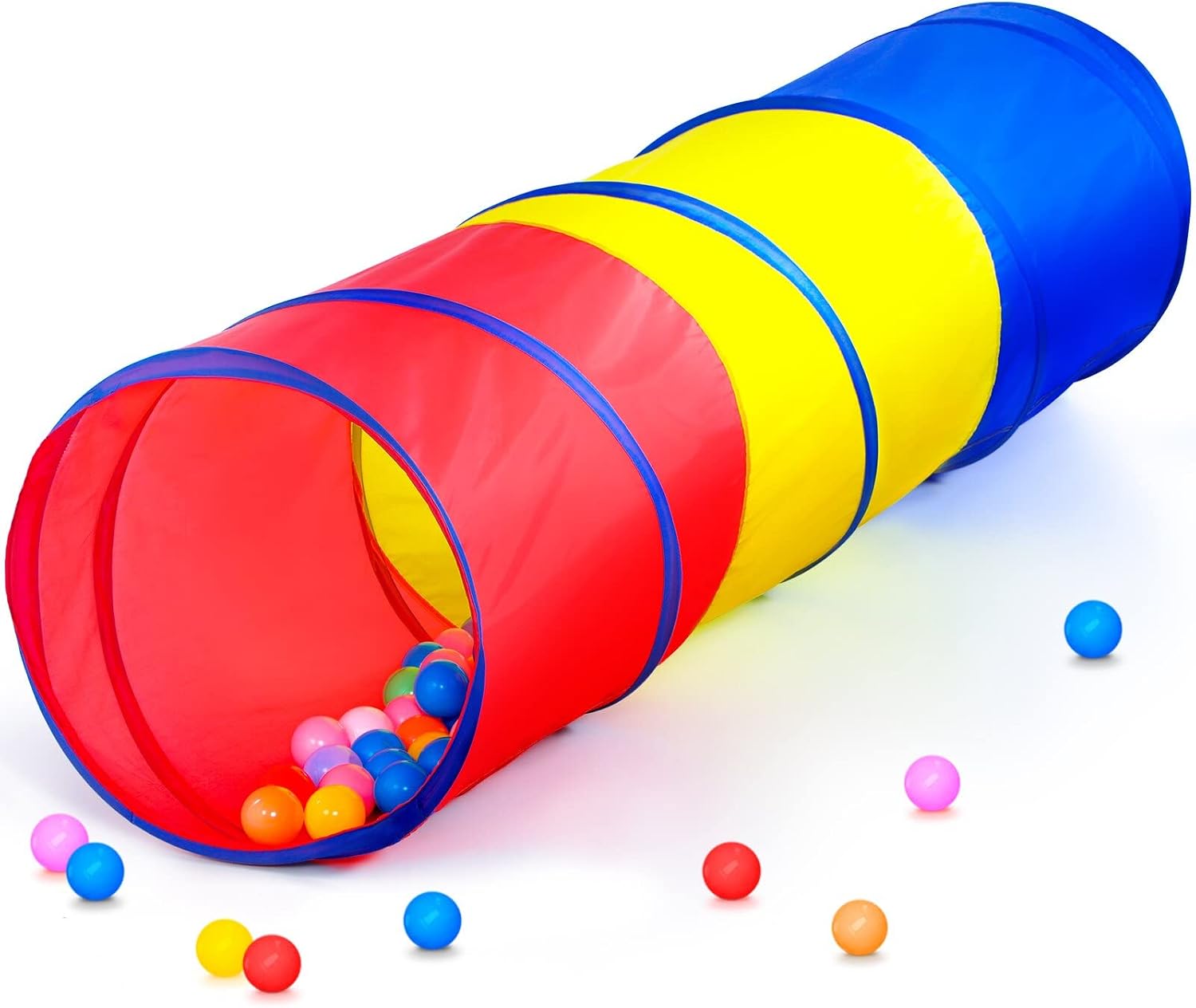 Pop Up Play Tunnel Tent for Toddlers Babies or Dogs, Indoor & Outdoor Toys for Kids Backyard Playset. (Red,Yellow,Blue)