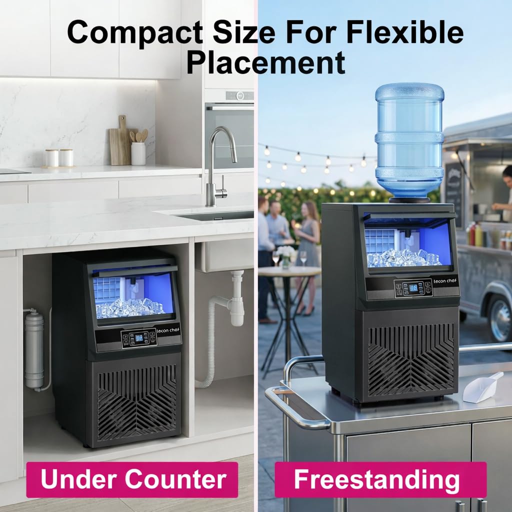 Commercial Ice Maker Machine 80Lbs/24H Dual Water Inlet Black