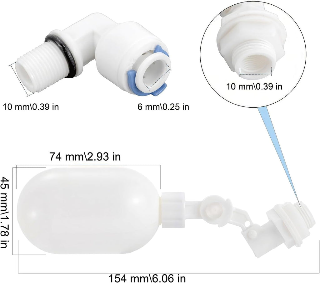 2Pcs 1/4" Quick Connect Float Ball Valve for RO Water System