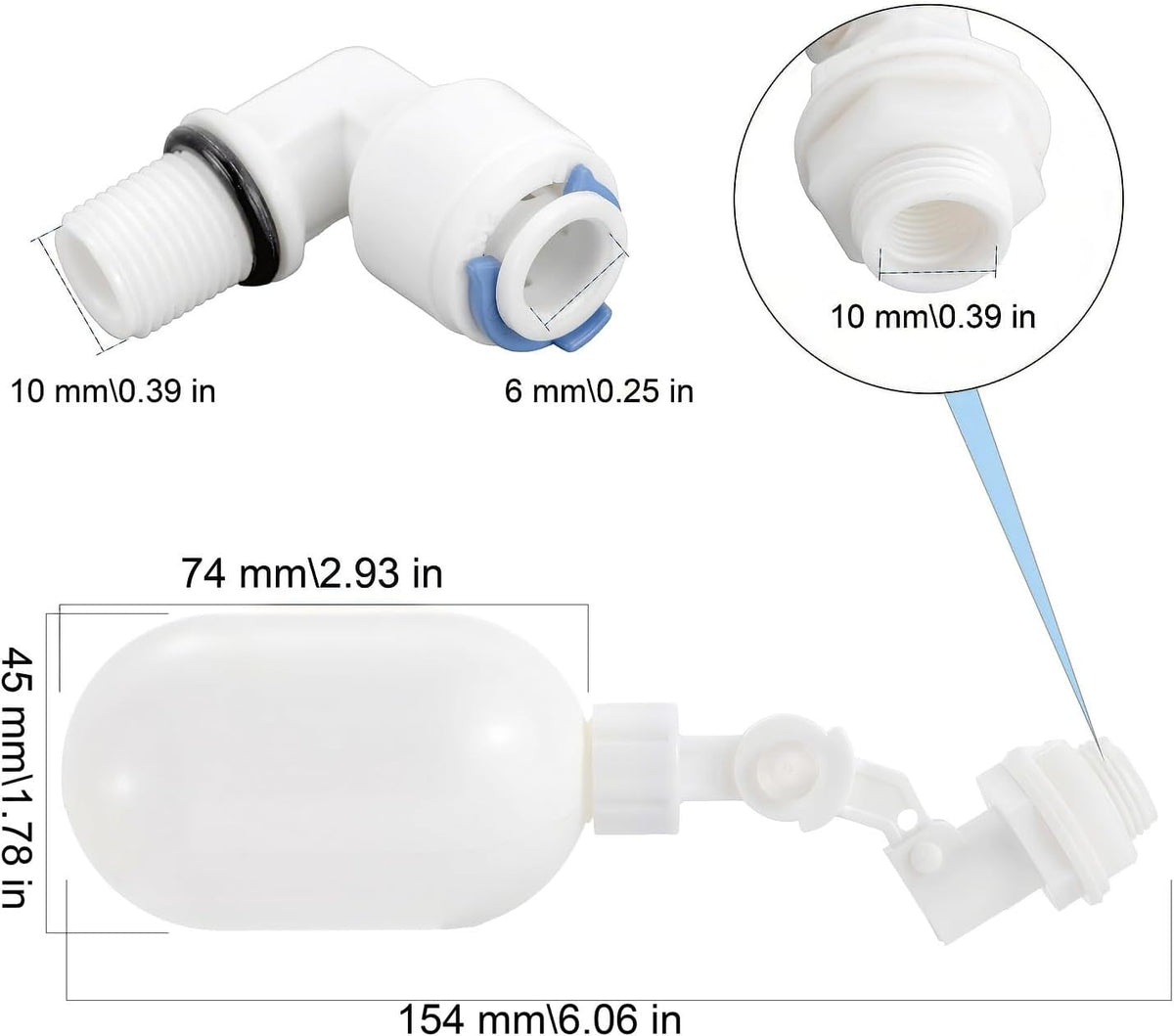 2Pcs 1/4" Quick Connect Float Ball Valve for RO Water System