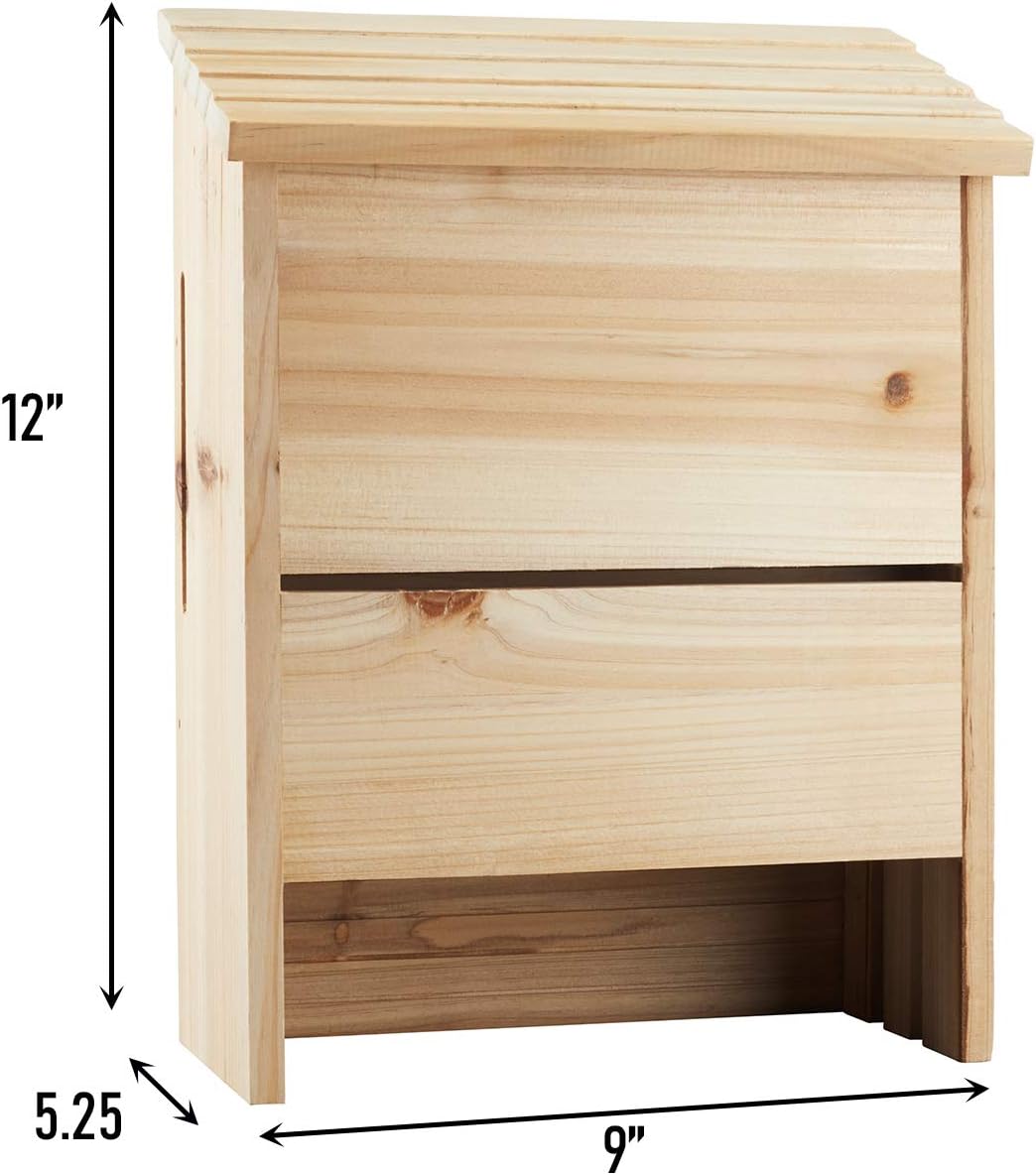 Outdoor Bat House for Mosquito Control with 3 Roosting Chambers, Holds 75 Brown Bats - Natural Wood