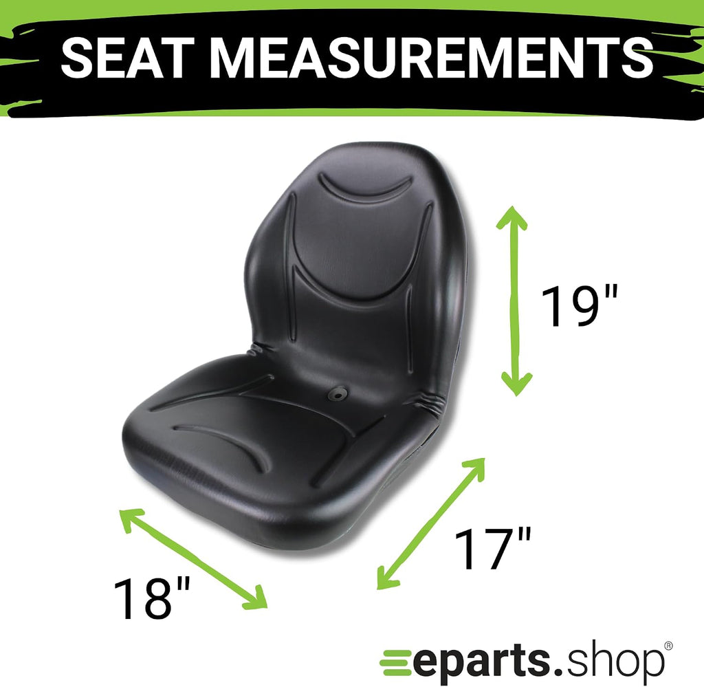 Eparts Universal Tractor Seat Replacement, Compact High Back Lawn Mower Seat, Black Forklift Seat, Central Drain