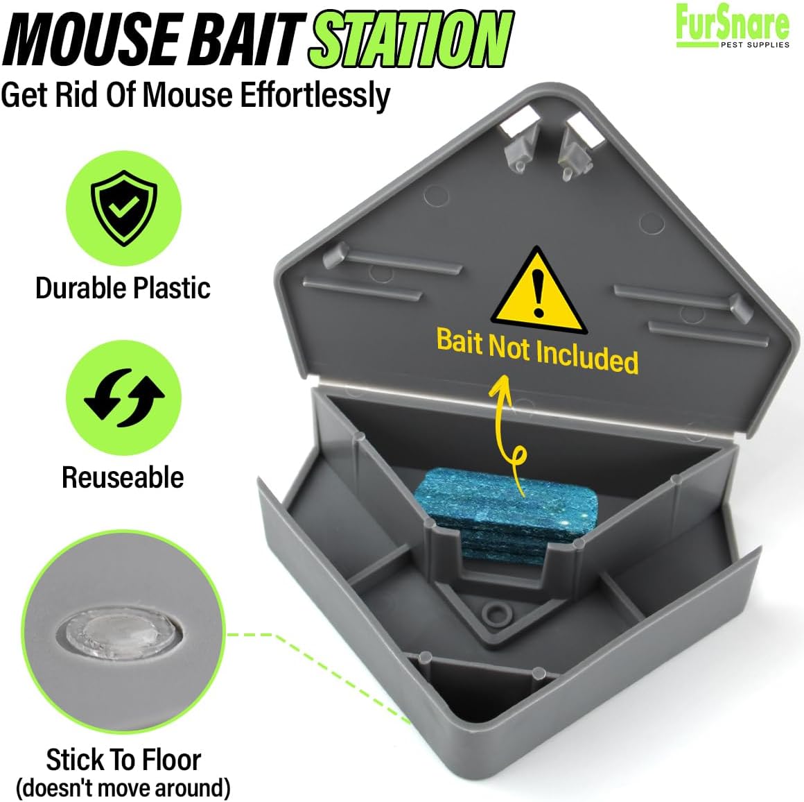 Furnsnare Mouse Bait Station (6 Pack) - Bait Boxes for Mice and Rats with Lockable Keys - Weatherproof Outdoor Mouse