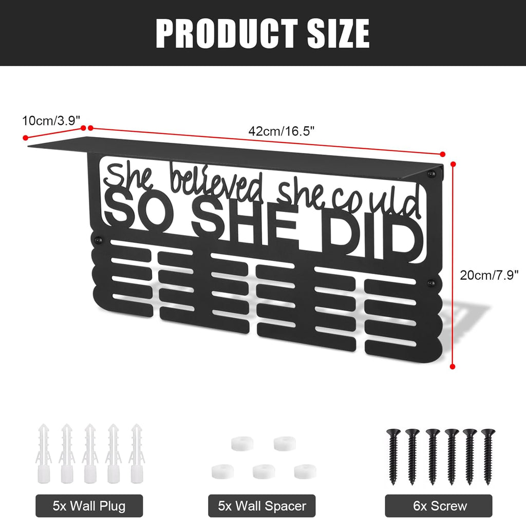 Medal Hanger Display with Trophy Shelf, Medal Holder Trophy Display Shelf | Upgraded Sports Ribbon Holder Simple Wall