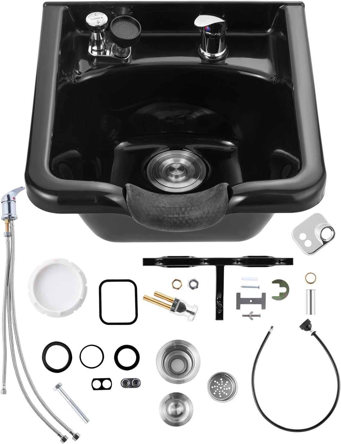 Shampoo Basin, Black Hairdresser Sink Shampoo Bowl Sink, ABS Plastic Salon and Spa Hair Washing Sink, Hair Backwash