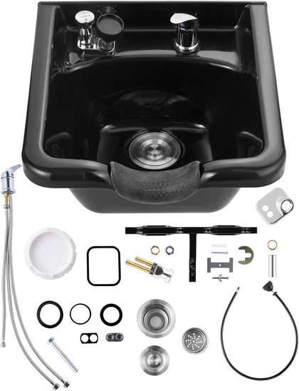 Shampoo Basin, Black Hairdresser Sink Shampoo Bowl Sink, ABS Plastic Salon and Spa Hair Washing Sink, Hair Backwash