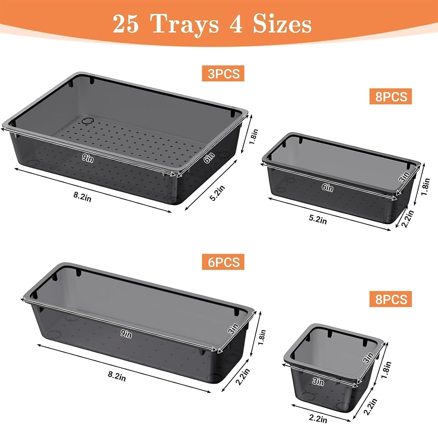 25 PCS Plastic Drawer Organizer Set, 4-Size Versatile Organizer Tool Trays & storage Bins for Makeup, Jewelry, and