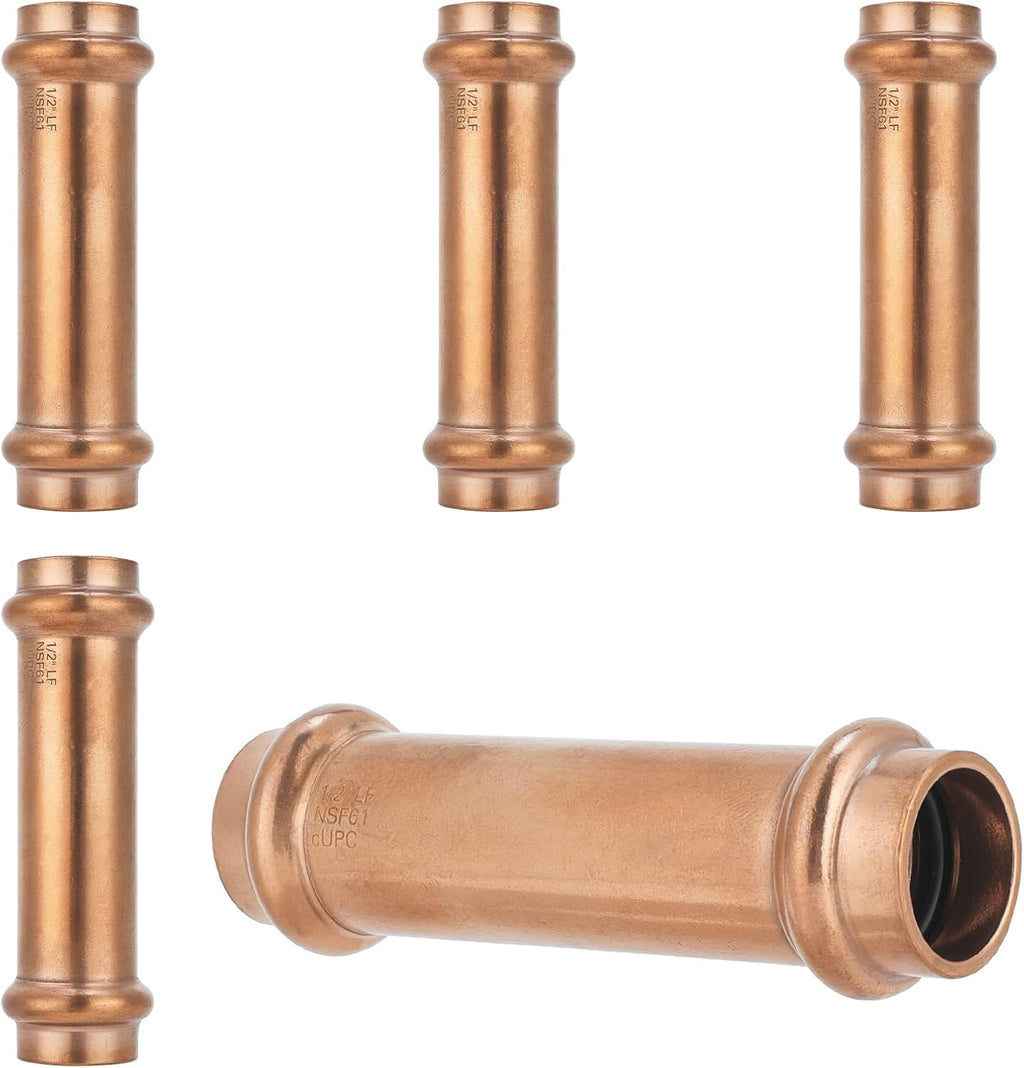(5-Pack YVSKM) 1/2" Copper Press Extended Repair Coupling NO Stop – Copper Press Coupling for Plumbing Repair, Pipe
