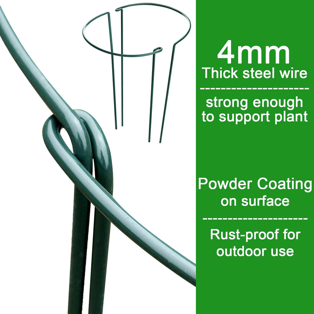 8 Pack Plant Support Stakes, Half Round Metal Garden Plant Stake Indoor Peony Cages and Supports, Green Plant Support