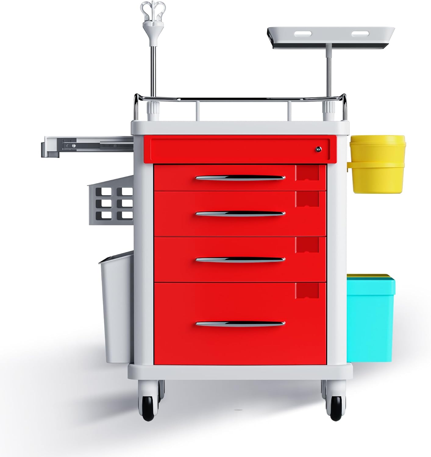 Medical Rolling Crash Cart, Mobile Medical Cart for Clinic, Hospital, Nursing Center with Integrated Medical