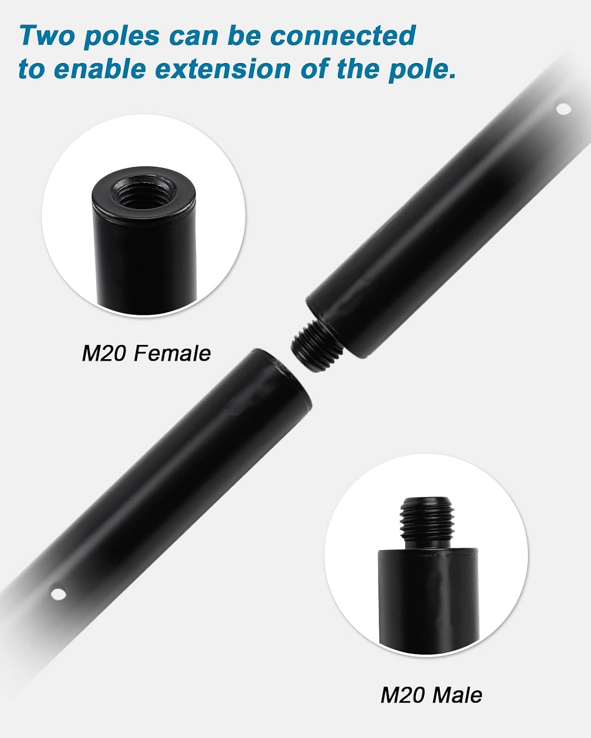 16 inch M20 Subwoofer Pole 35mm Speaker Pole Mount Extension Pole | 2-Pack, Extendable by Connecting Two Poles, M20
