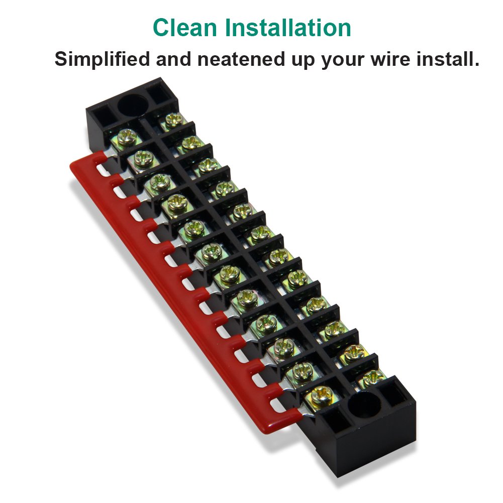 Terminal Block, 12 Circuits 600V 15A Dual Row Screw Terminal Strip, 5 Sets