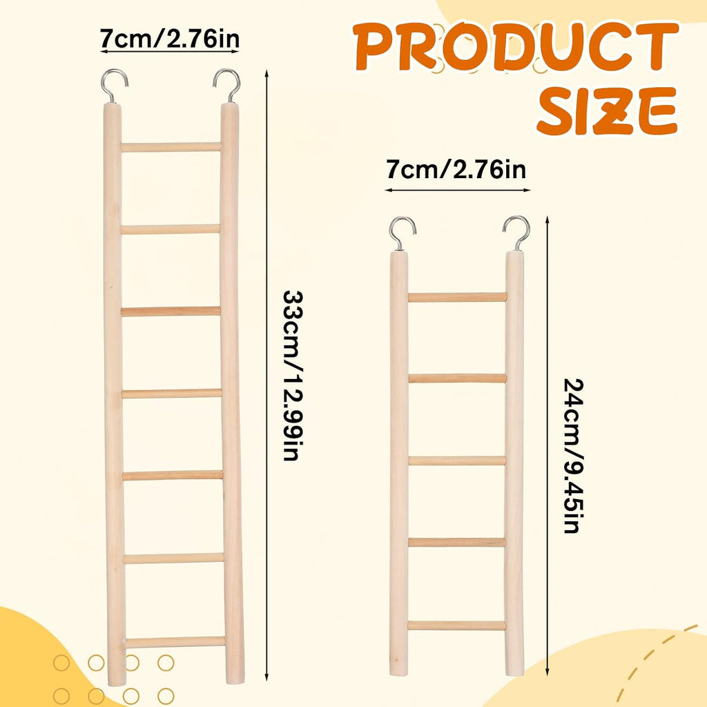 Bird Ladder for Bird Cage 2 Pack Wooden Birds Toys Cage Accessories for Parakeets Parrots Cockatoo (5 Step & 7 Step)