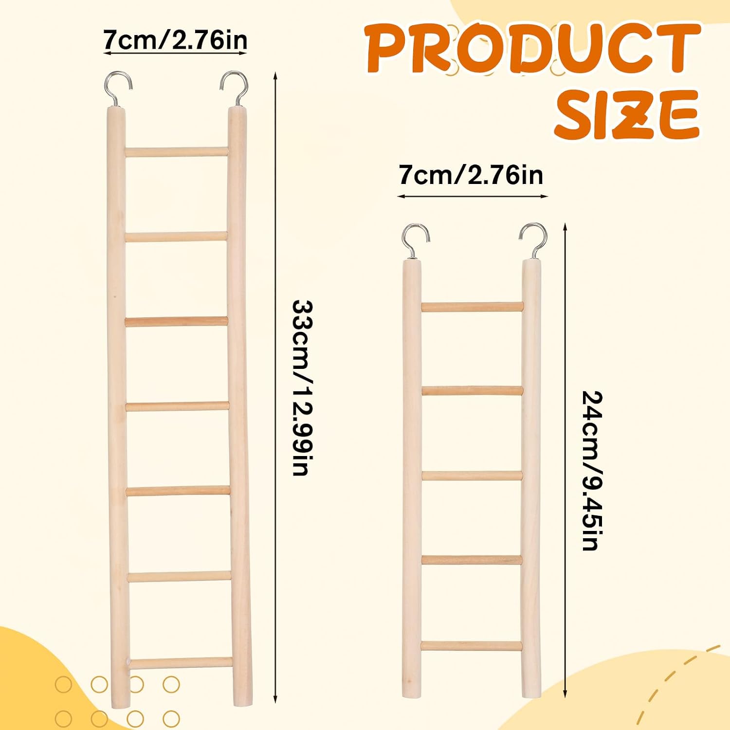 Bird Ladder for Bird Cage 2 Pack Wooden Birds Toys Cage Accessories for Parakeets Parrots Cockatoo (5 Step & 7 Step)