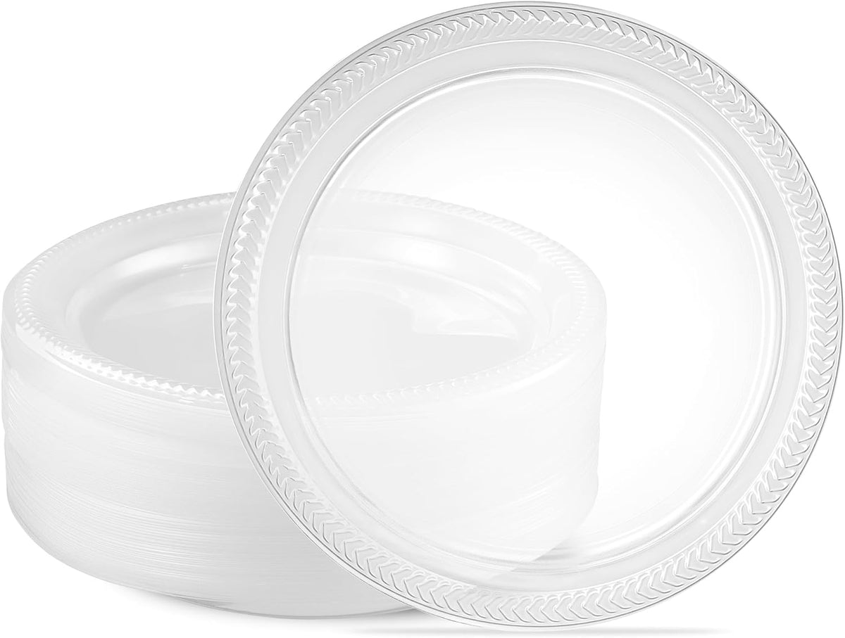 40 Pack Clear Plastic Plates 9 Inch Durable Disposable Plastic Dinner Plates for Parties Events BBQ