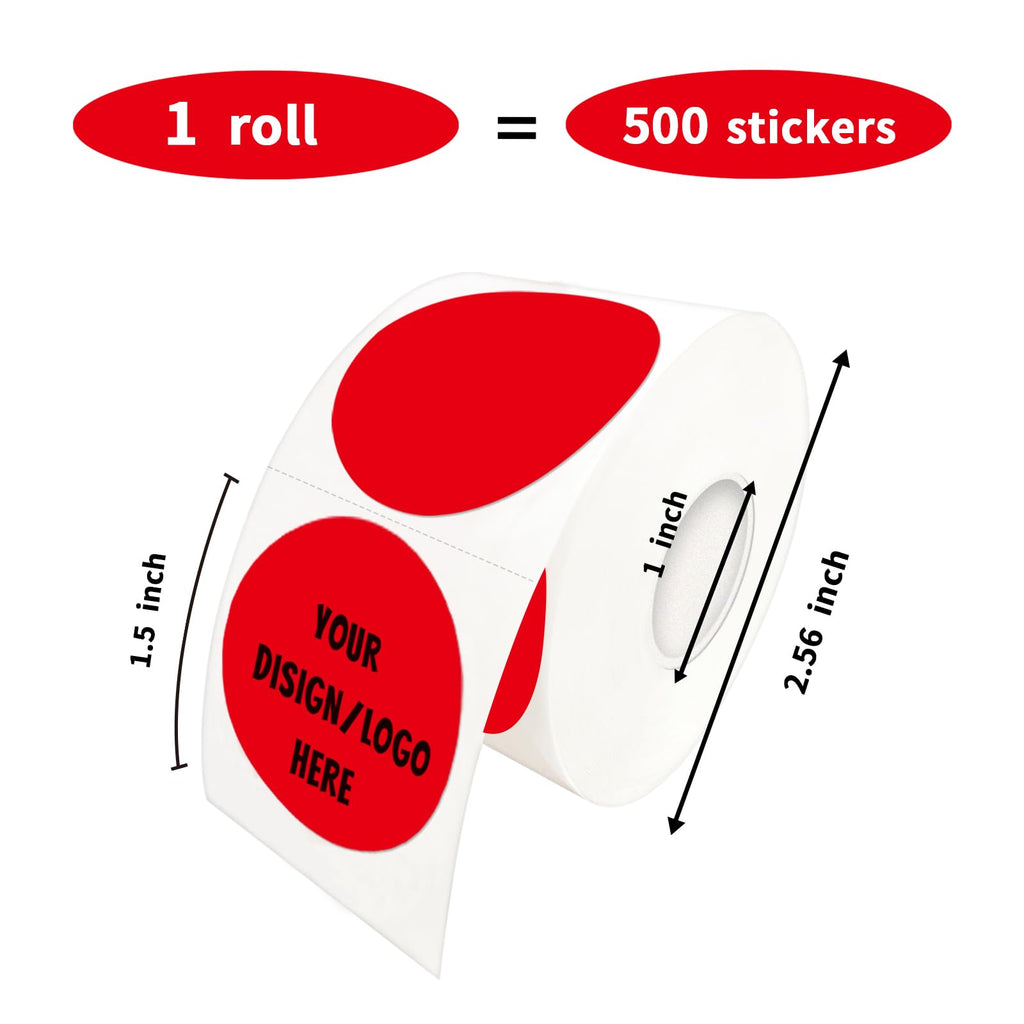 1.5 Inch Red Round Thermal Sticker Labels - Self-Adhesive Circle Direct Thermal Multi-Purpose Roll for DIY Logo