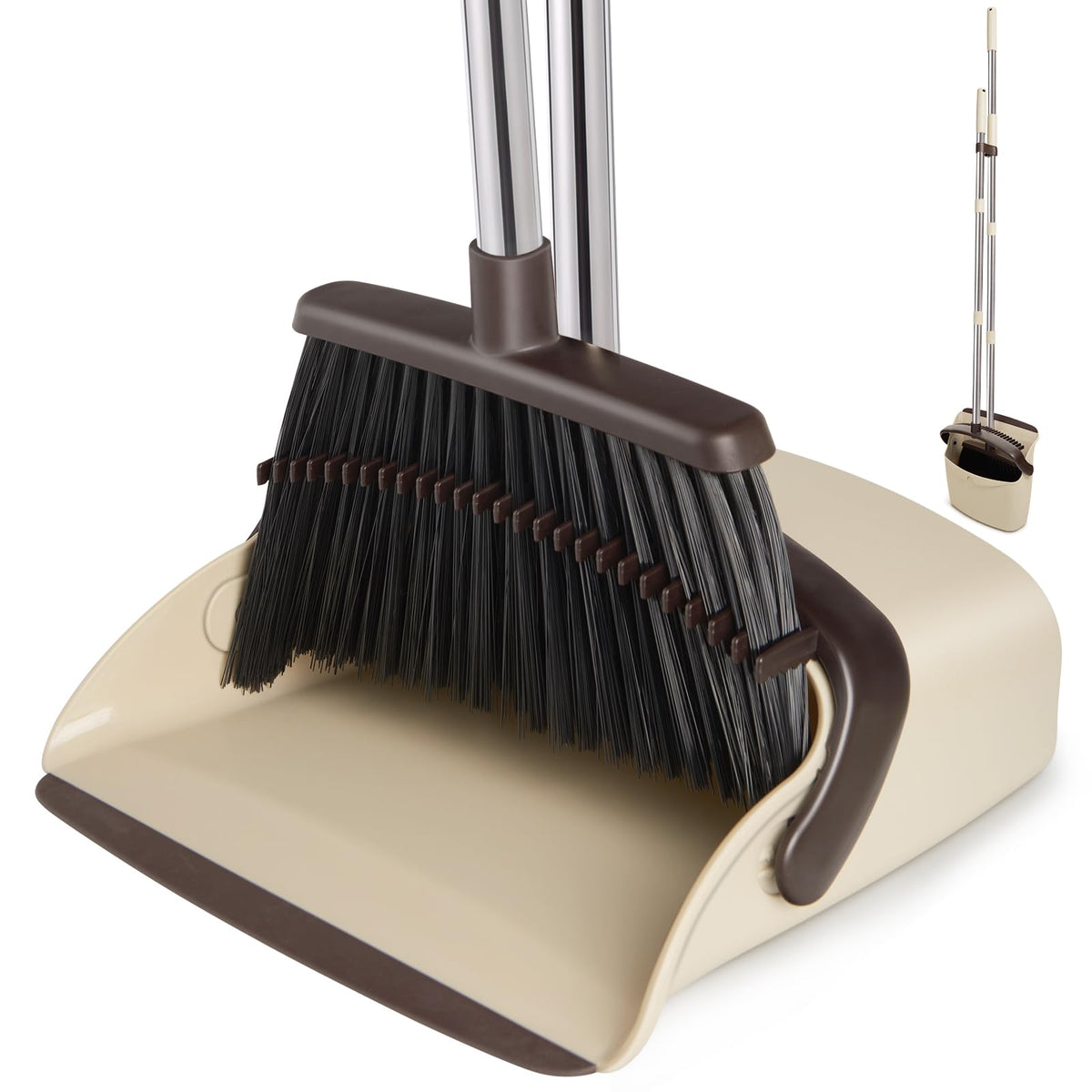 Broom and Dustpan Combo Set,55" Long Handle,Beige