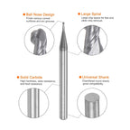 uxcell 2pcs Ball Nose End Mills CNC Router Bits, 0.5mm (5/256") Radius Solid Carbide AlTiN Coated 2 Flutes HRC45 1mm (5/128") Diameter 4mm (5/32") Shank Cutter Milling Tools