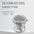 316 Stainless Steel 2" Camlock Fitting - Female thread pipe fitting