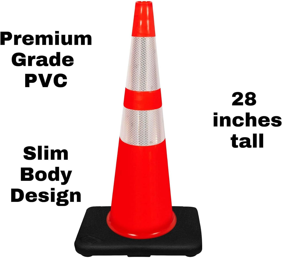 (Pack of 6 Sets) CJ Safety 28" inch Orange Delineator Post Cone with 7 lbs. Rubber Base Heavy Duty, 3M Reflective