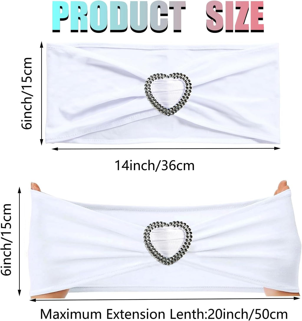 White Spandex Chair Sashes 50 Pack Spandex White Sashes for Chairs Covers Universal Stretch Chair Sashes Band with