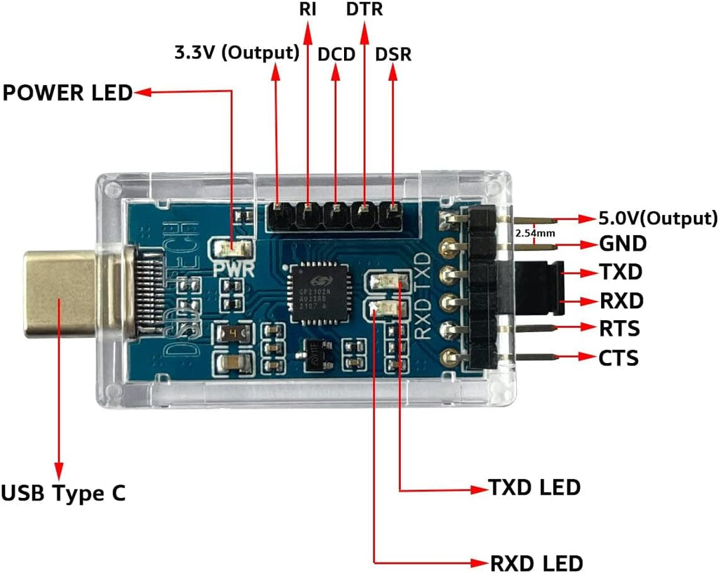 DSD TECH SH-U09B3 USB Type C to TTL Serial Adapter with CP2102N Chip