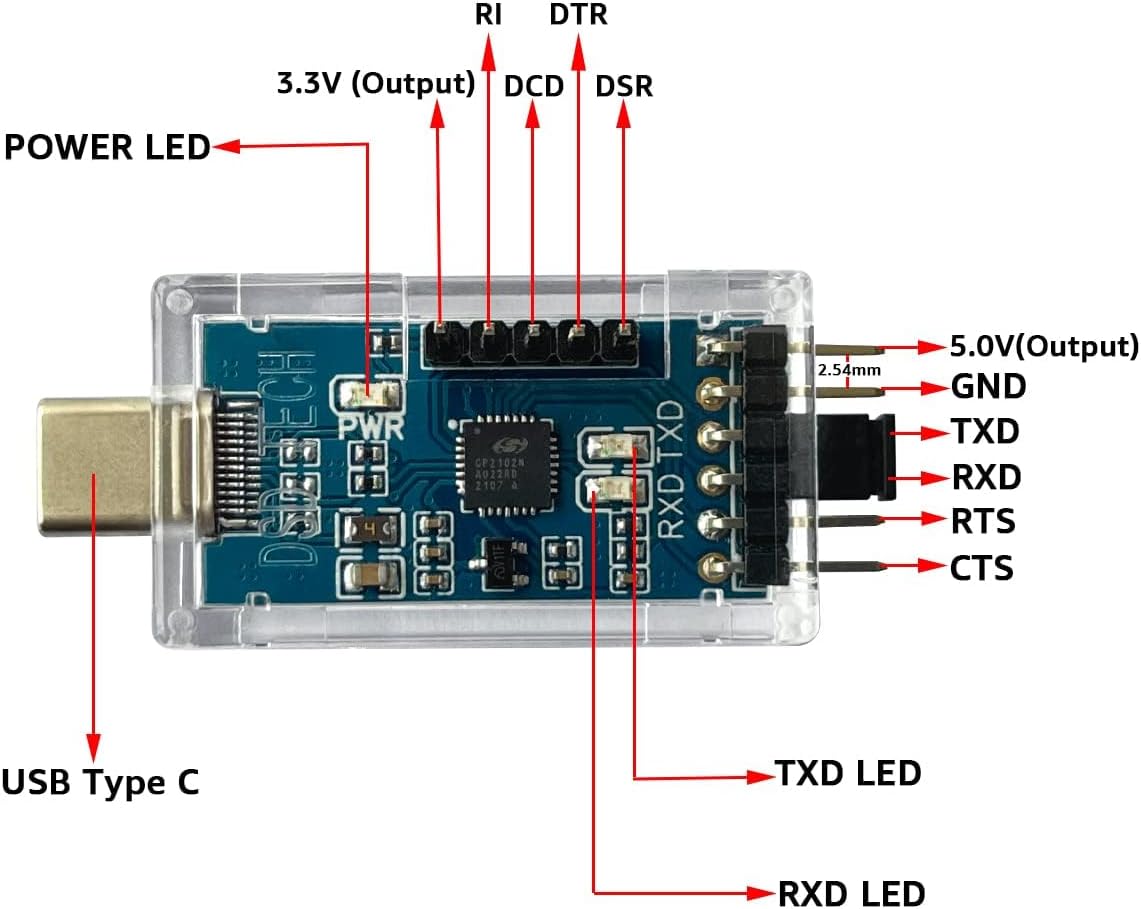 DSD TECH SH-U09B3 USB Type C to TTL Serial Adapter with CP2102N Chip