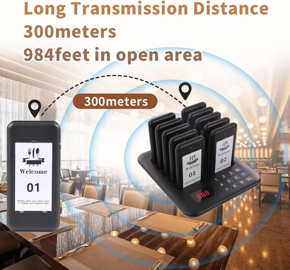 Restaurant Pager System, 10 Buzzers, Pagers for Food Truck