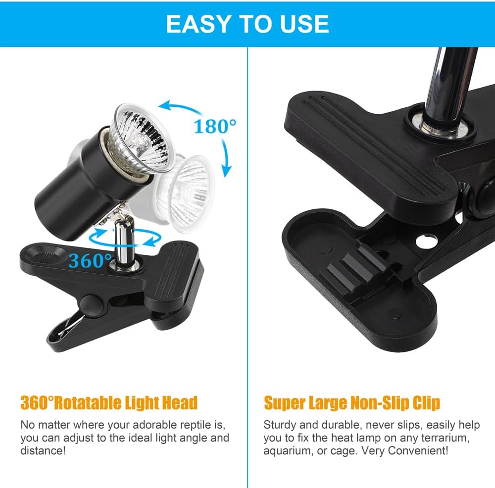 Reptile Heat Lamp Rotatable Turtle Heating Light with 50W UVA UVB Heat Bulb Simulated Sunlight Basking Spot Lamp with