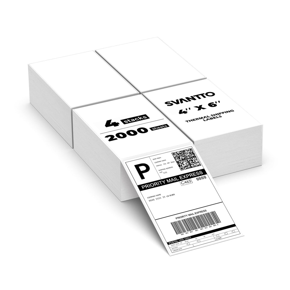 4x6 Thermal Labels, 2000Pcs/4 Stacks, White Shipping Labels