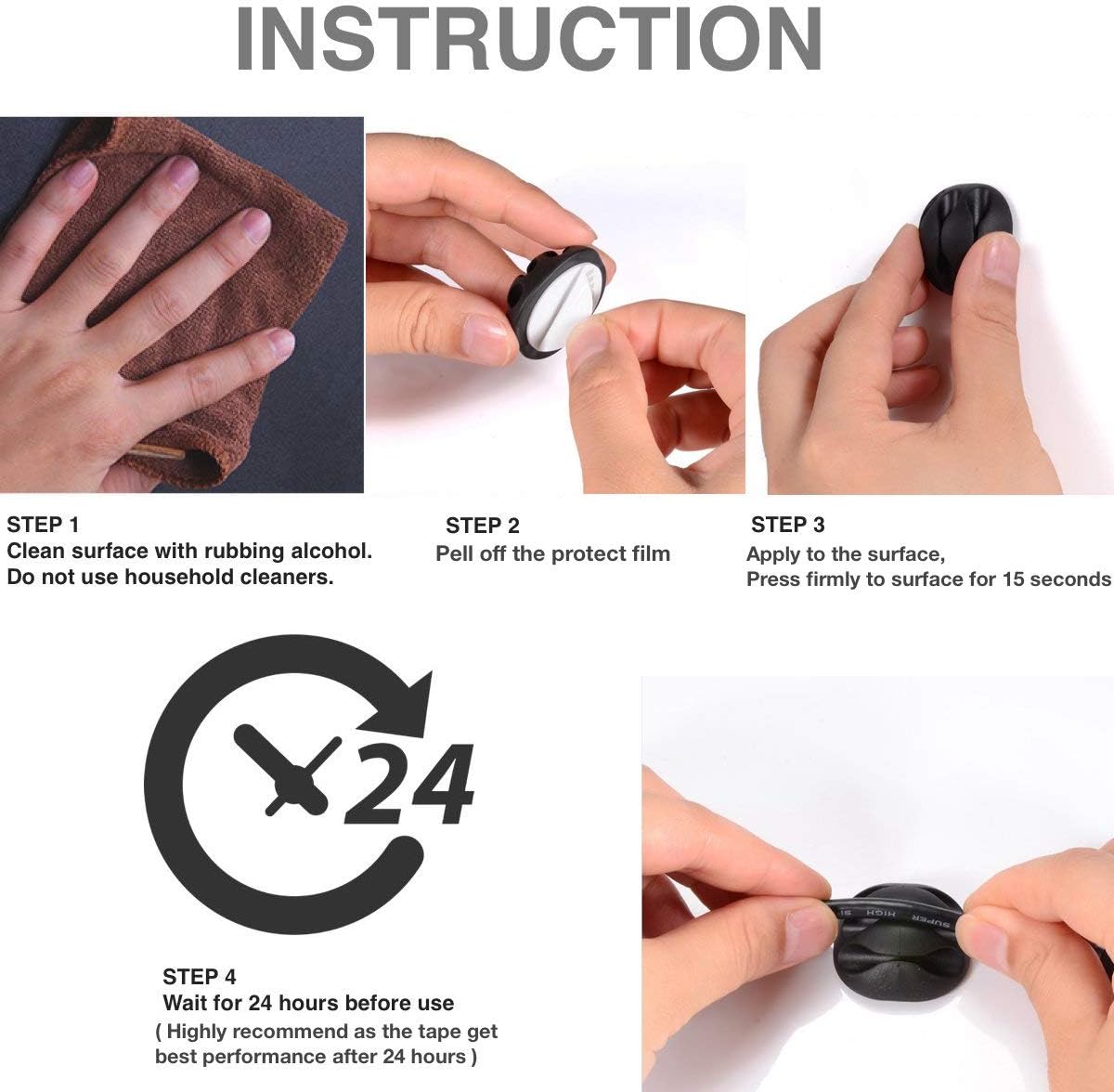 16-Pack Black Cord Organizer - Adhesive Cable Clips Holder for Desk, Wall, Car - Wire Management Clips for iPhone