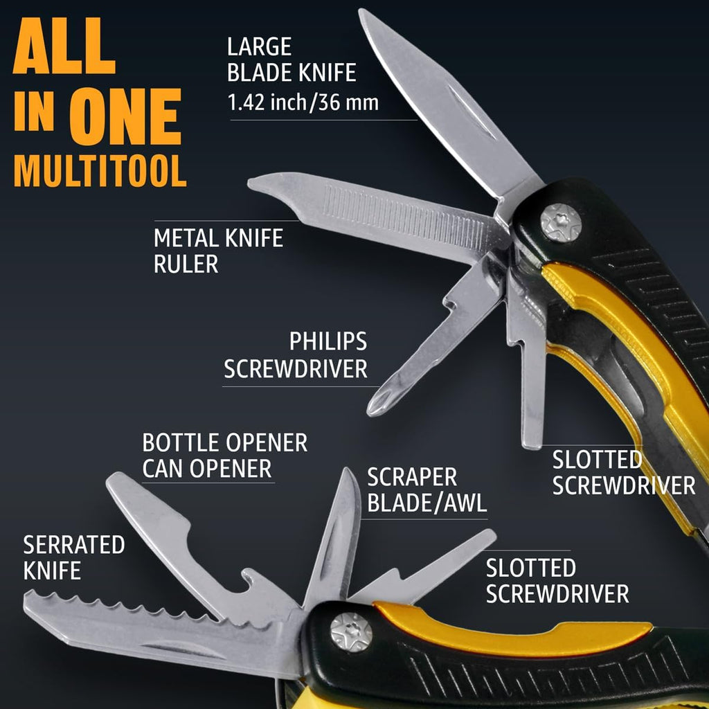 Mini Multitool Knife 12 in 1 Small Pocket Multi Tool with Knife and Pliers - Best Small Multi Purpose All in One