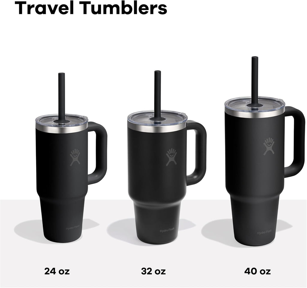 Travel Tumbler with Handle, Clear Lid and Straw - Insulated Stainless Steel