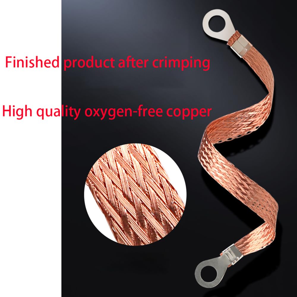 Flat Copper Braid Cable,6mm Flat Copper Braided Ground Strap Wire, Flexible Shielding Wire Mesh（16.4ft）