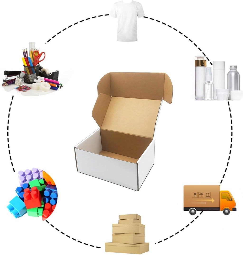 9x6x4 inch Shipping Boxes Set of 25, White Corrugated Cardboard Mailer Box