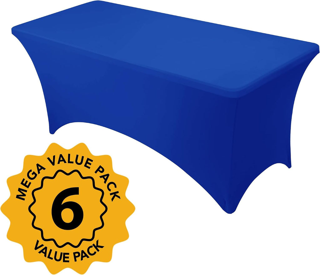 6-Pack Royal Blue Spandex Tablecloths for 6ft Rectangle Tables