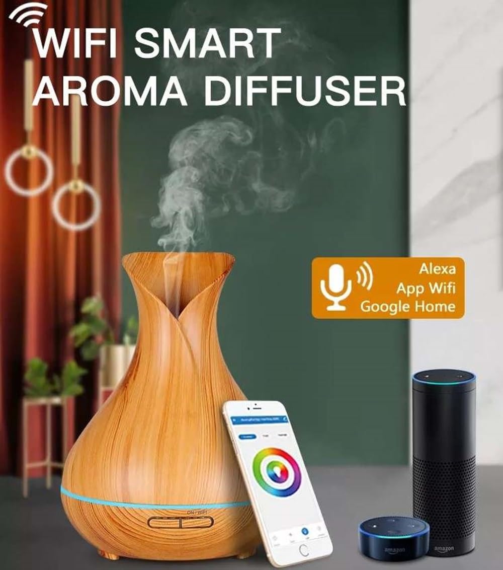 Smart Wi-Fi Essential Oil Diffuser, App and Voice Control Compatible with Alexa, 400ml Aromatherapy Humidifier for