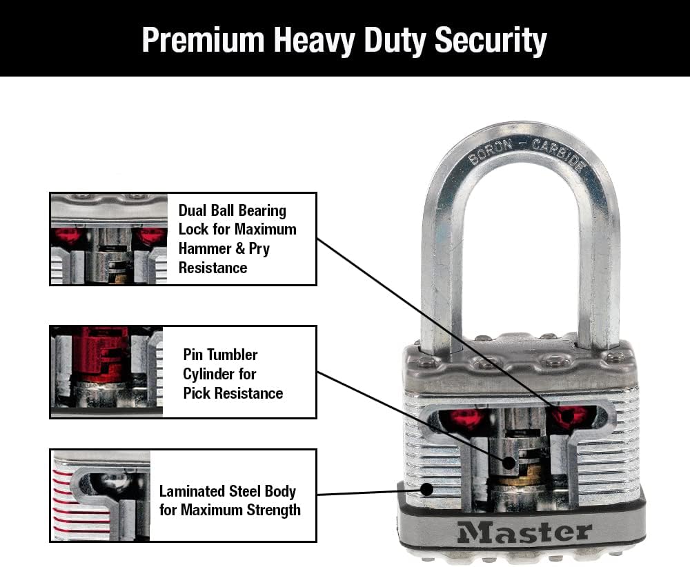 M5XTLF Magnum Heavy Duty Outdoor Padlock with Key, 2 Pack Keyed-Alike Silver