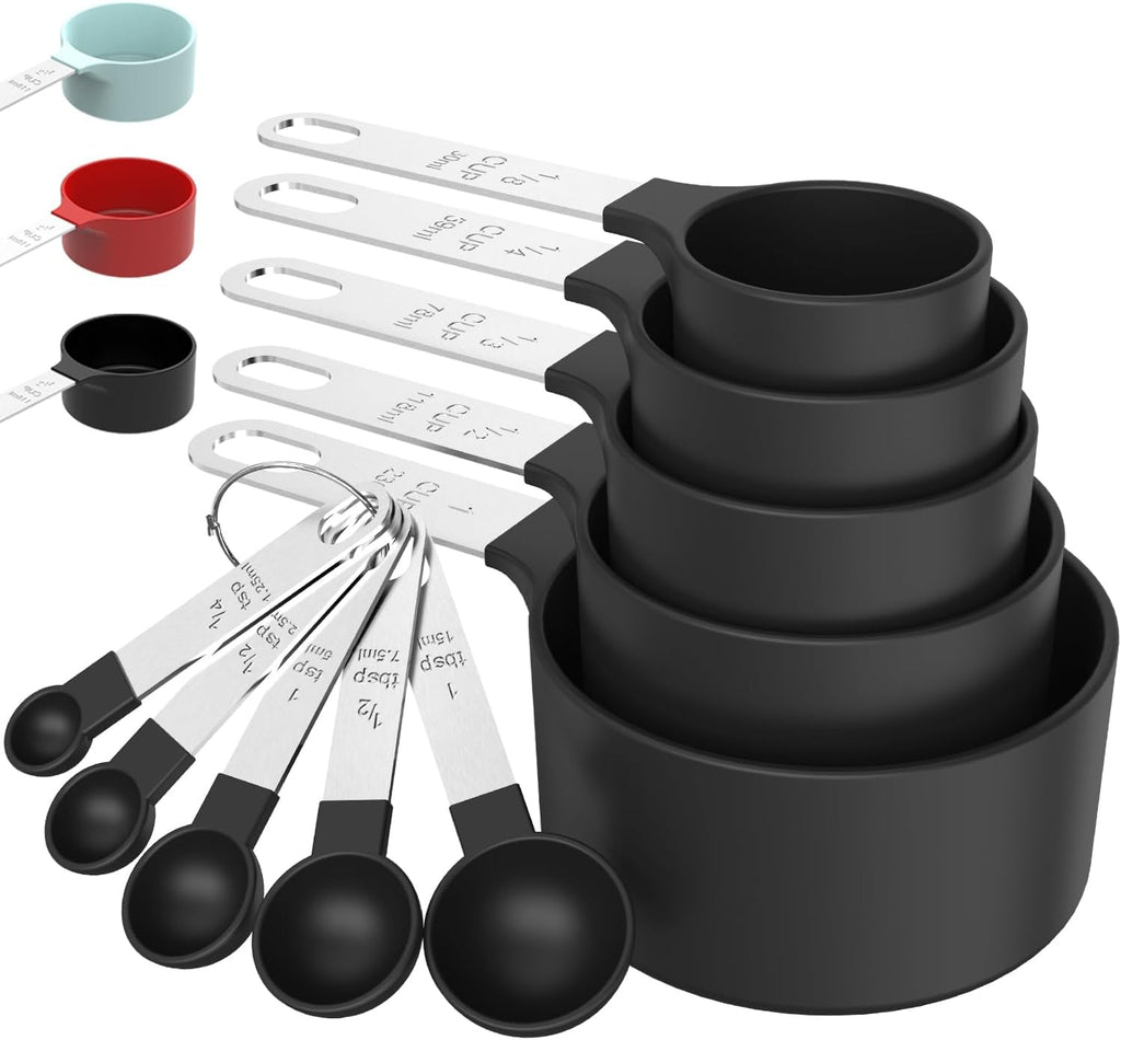 Measuring Cups & Spoons Set, Stackable Cups and Spoons, Nesting Measure Cups with Stainless Steel Handle, Kitchen