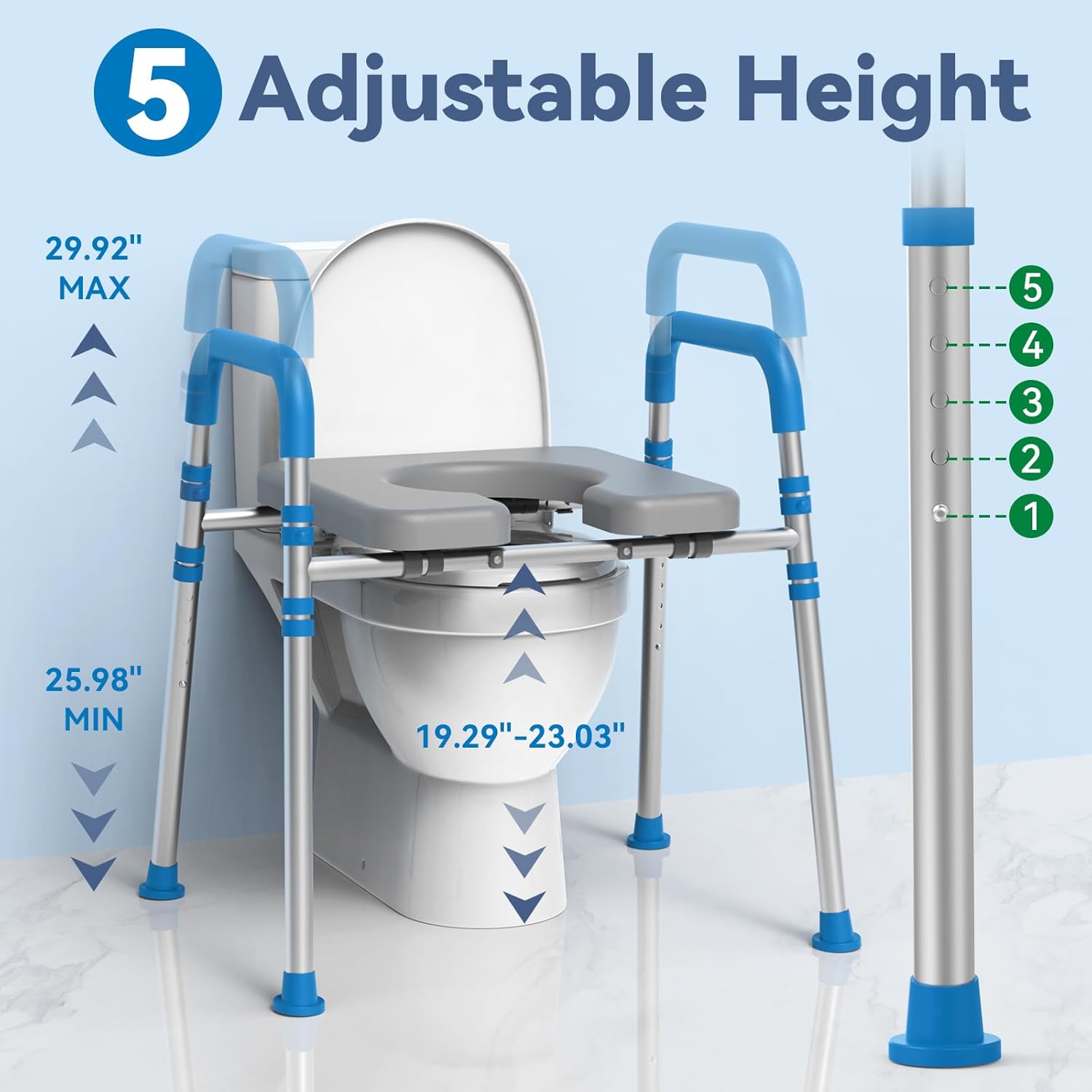 Raised Toilet Seat with Handles, Padded Toilet Seat Risers for Seniors, Adjustable Height & Width Toilet Riser