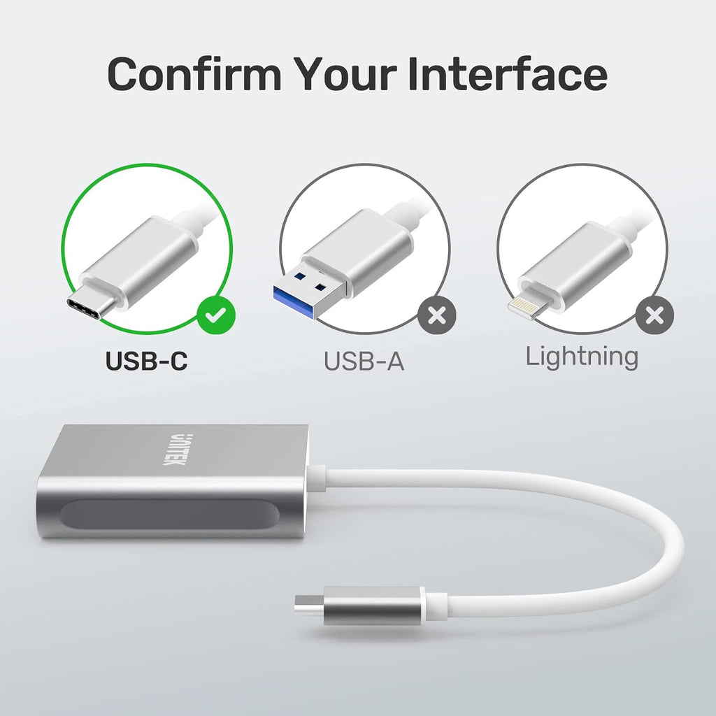 CF Card/MicroSD/SD Type-C Flash Memory Card Reader for USB C Device | High-Speed Read 3 Cards Simultaneously Aluminum