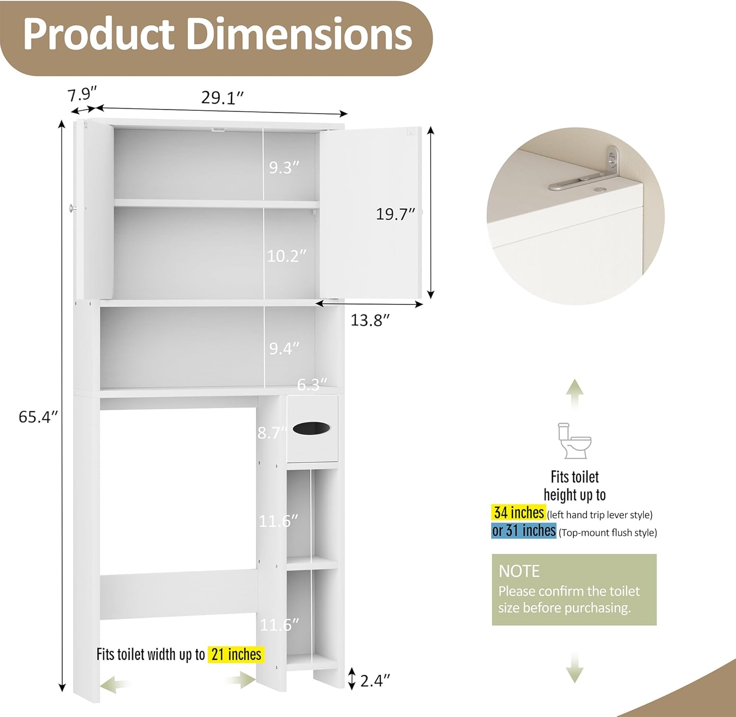 Bathroom Storage Cabinet Over Toilet with Toilet Paper Holder Stand, Freestanding Bathroom Storage Organizer Cabinet