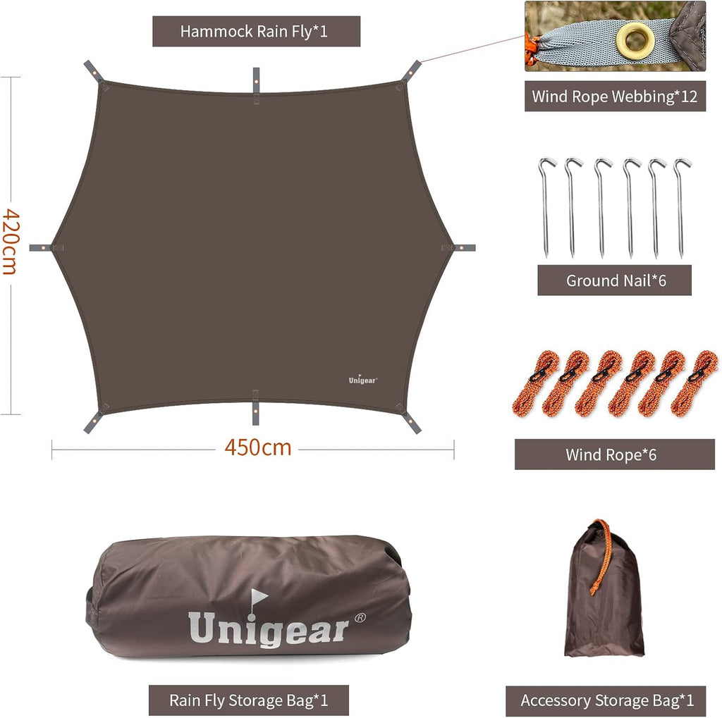 Hexagon Hammock Rain Fly,15x14FT/12x10FT Multifunctional Waterproof Camping Tarp,Lightweight and Compact Tent Tarp