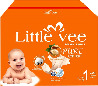 Baby Diapers, Size 1 (104 Count)-(8-17 lbs)– Ultra-Soft Infant Disposable Diapers with Shea Butter Essence, Wetness