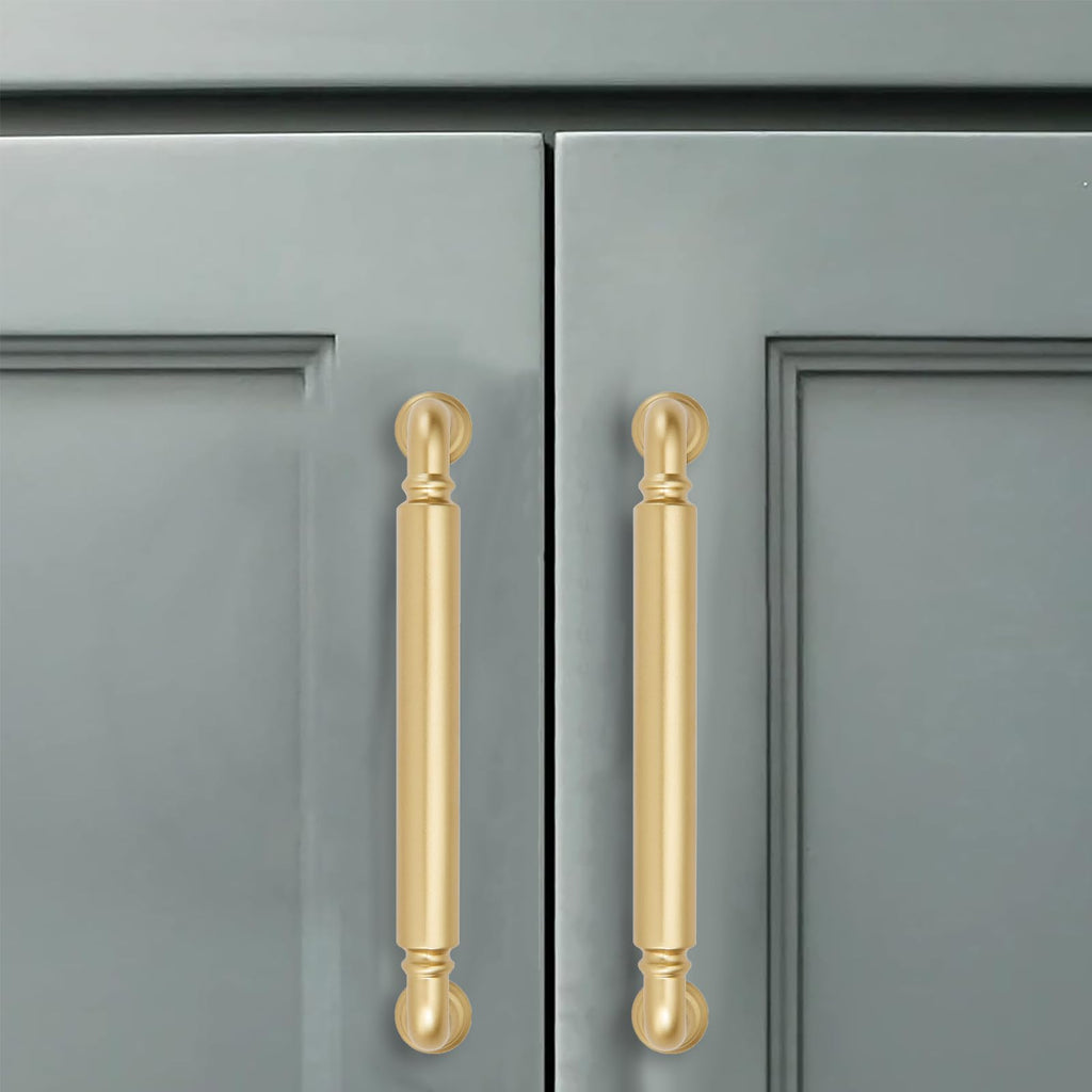 2 Pack 4 Inch Hole Center Brushed Gold Cabinet pulls Heavy-Duty Solid Matte Satin Gold Cabinet Handle Hardware