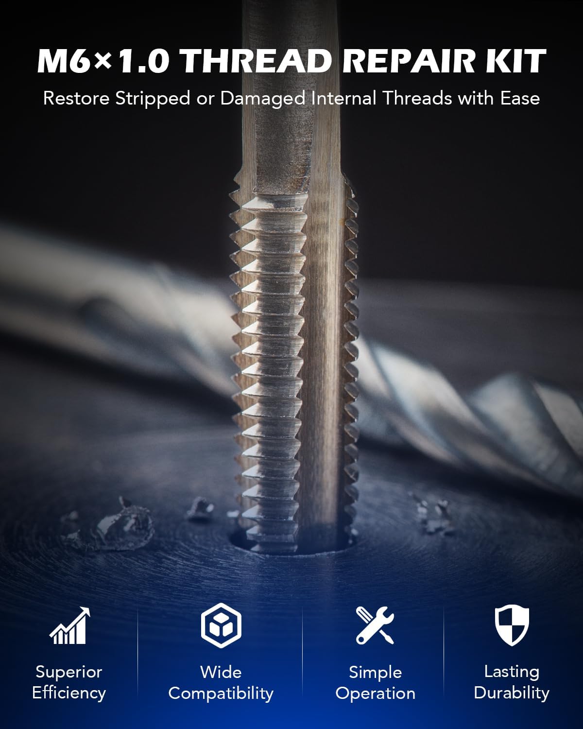 OMT M6x1.0 Thread Repair Kit with HSS Drill Bit & 30 Thread Inserts