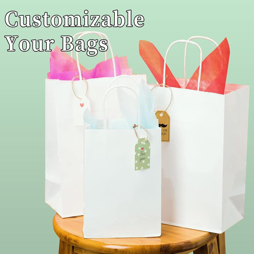 White Gift Paper Bags 100 Pack 8x4.5x10.8 in Medium with Handles