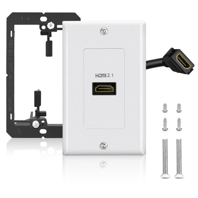 ZEXMTE HDMI 2.1 Wall Plate, 1-Port HDMI Wall Outlet with Low Voltage Mounting Bracket, HDMI Outlet in White for Home Theater, Supports 8K@60Hz and 4K@120Hz, 3D, HDR, 48 Gbps HDMI Box