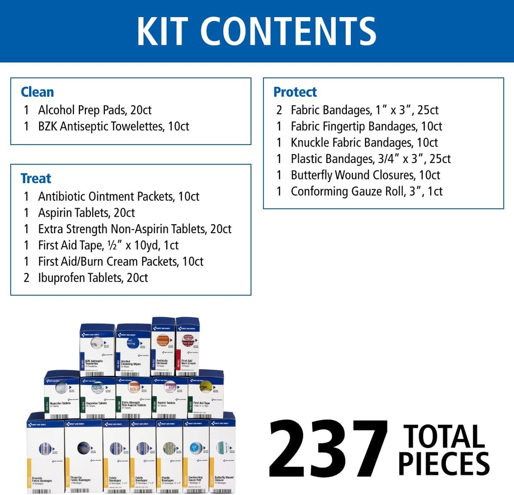 700002 SmartCompliance 50-Person First Aid Kit Refill Supplies for Business, Worksite, and Home, 237 Pieces, Blue